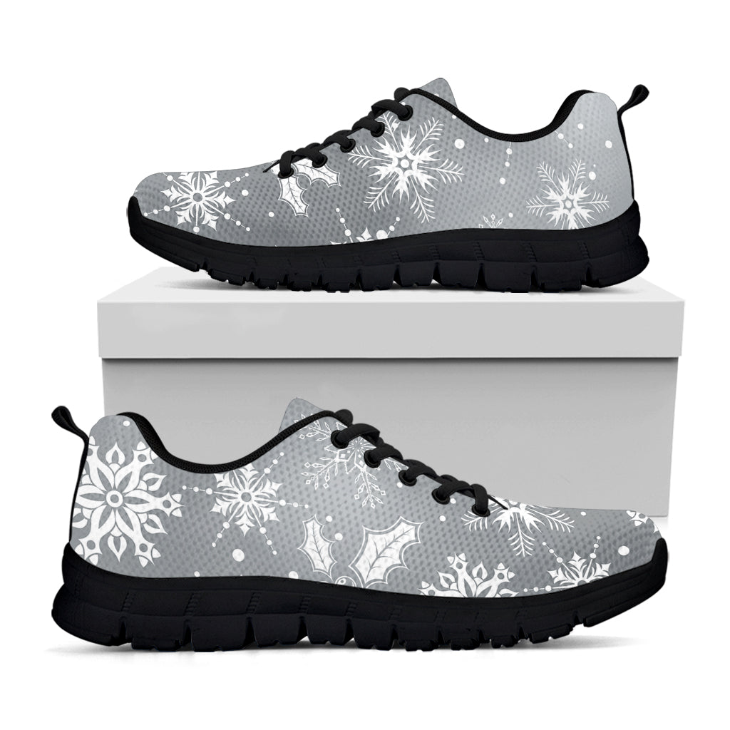 Silver And White Snowflake Pattern Print Black Sneakers