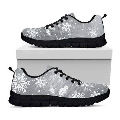 Silver And White Snowflake Pattern Print Black Sneakers