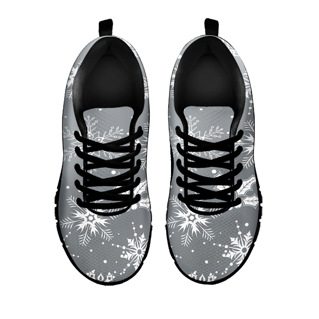 Silver And White Snowflake Pattern Print Black Sneakers
