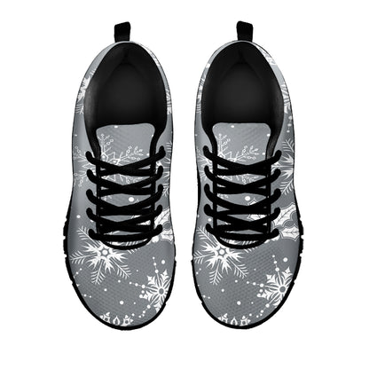 Silver And White Snowflake Pattern Print Black Sneakers