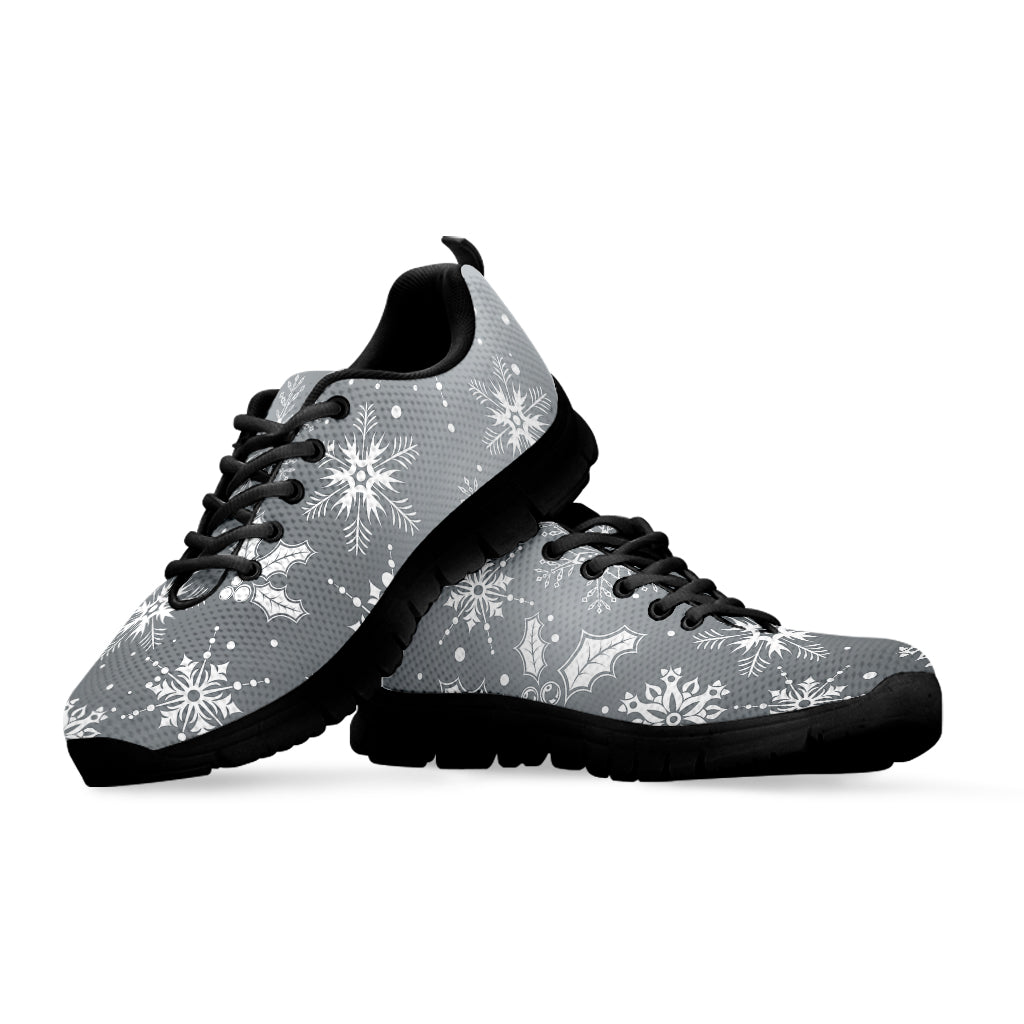 Silver And White Snowflake Pattern Print Black Sneakers