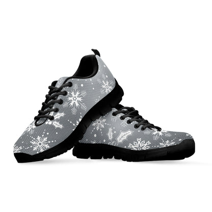Silver And White Snowflake Pattern Print Black Sneakers