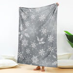 Silver And White Snowflake Pattern Print Blanket