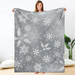 Silver And White Snowflake Pattern Print Blanket