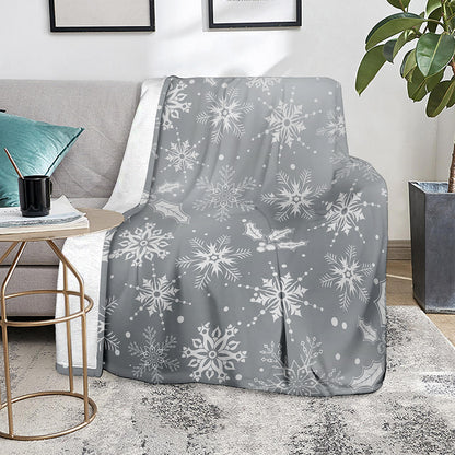 Silver And White Snowflake Pattern Print Blanket
