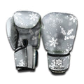 Silver And White Snowflake Pattern Print Boxing Gloves