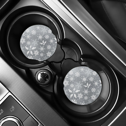 Silver And White Snowflake Pattern Print Car Coasters