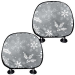 Silver And White Snowflake Pattern Print Car Headrest Covers