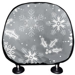 Silver And White Snowflake Pattern Print Car Headrest Covers