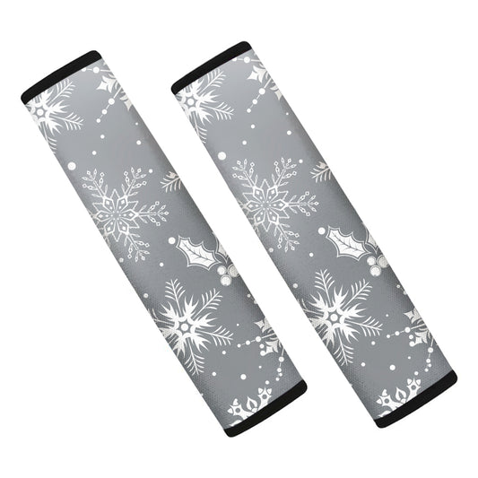 Silver And White Snowflake Pattern Print Car Seat Belt Covers