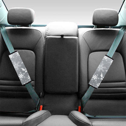 Silver And White Snowflake Pattern Print Car Seat Belt Covers
