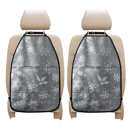 Silver And White Snowflake Pattern Print Car Seat Organizers