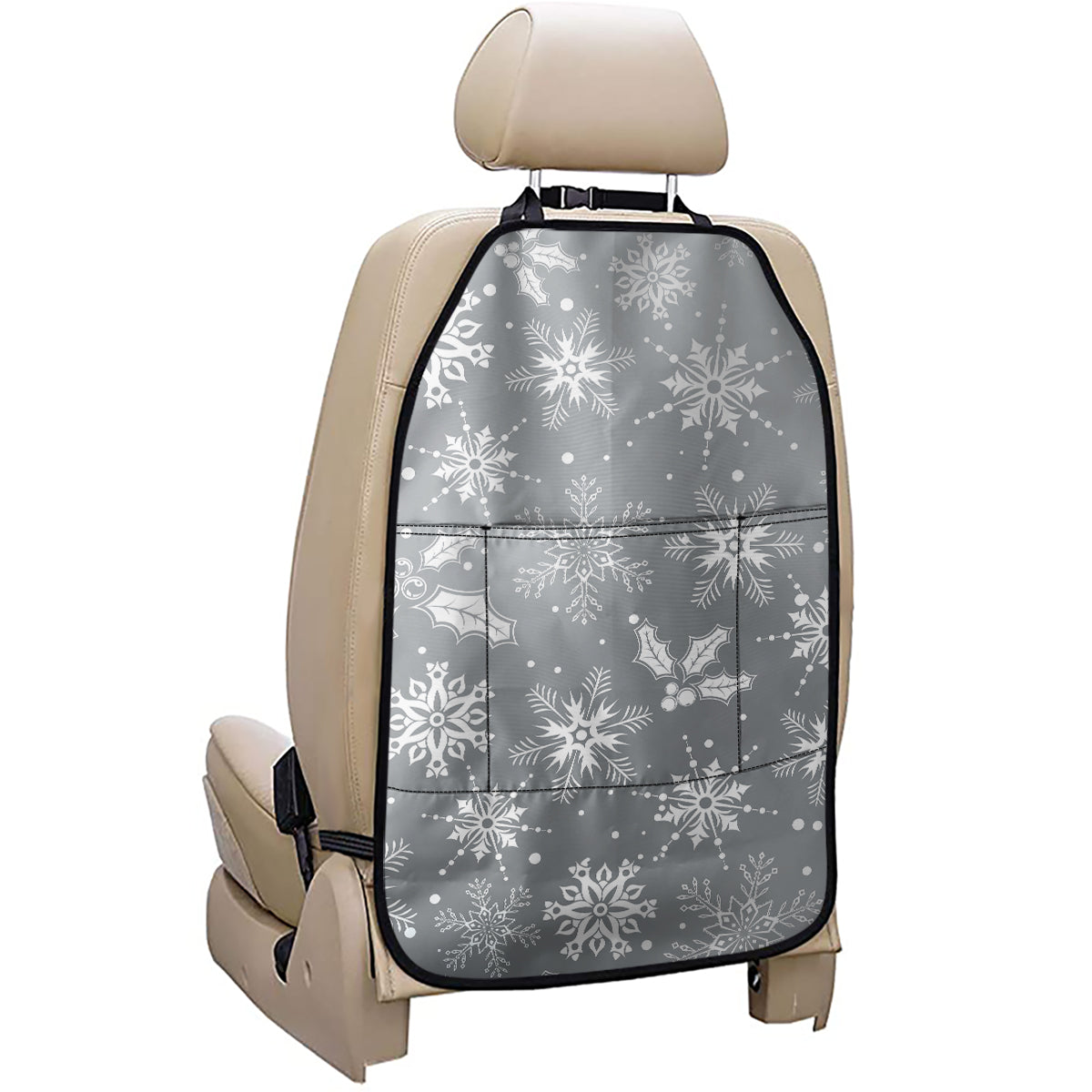 Silver And White Snowflake Pattern Print Car Seat Organizers