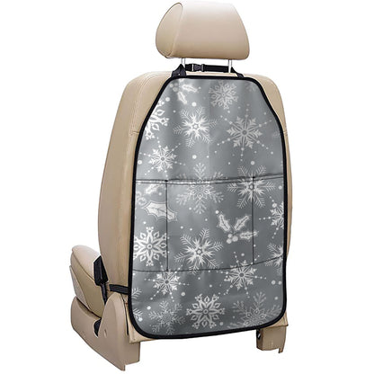 Silver And White Snowflake Pattern Print Car Seat Organizers