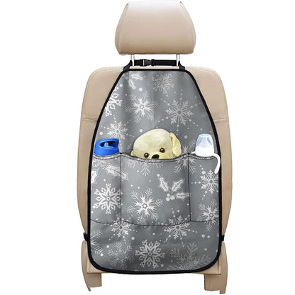 Silver And White Snowflake Pattern Print Car Seat Organizers