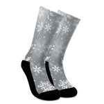 Silver And White Snowflake Pattern Print Crew Socks