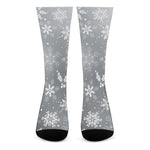 Silver And White Snowflake Pattern Print Crew Socks