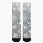 Silver And White Snowflake Pattern Print Crew Socks