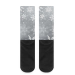 Silver And White Snowflake Pattern Print Crew Socks
