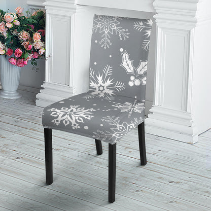 Silver And White Snowflake Pattern Print Dining Chair Slipcover