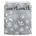 Silver And White Snowflake Pattern Print Duvet Cover Bedding Set