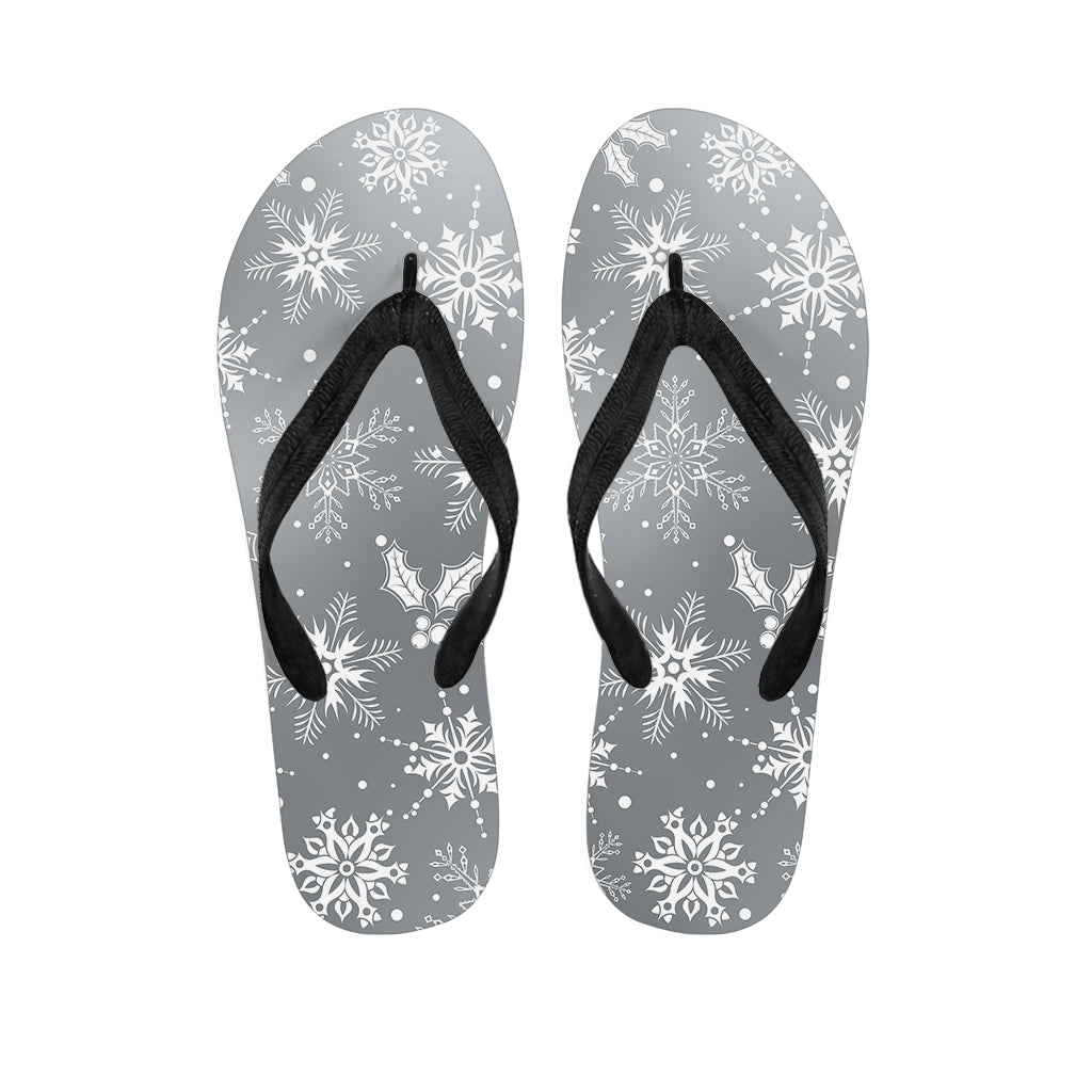 Silver And White Snowflake Pattern Print Flip Flops