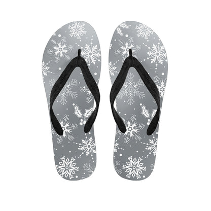 Silver And White Snowflake Pattern Print Flip Flops