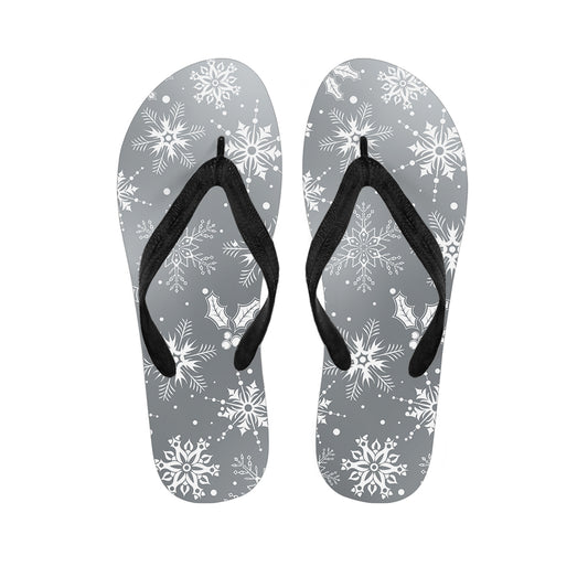 Silver And White Snowflake Pattern Print Flip Flops