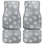 Silver And White Snowflake Pattern Print Front and Back Car Floor Mats