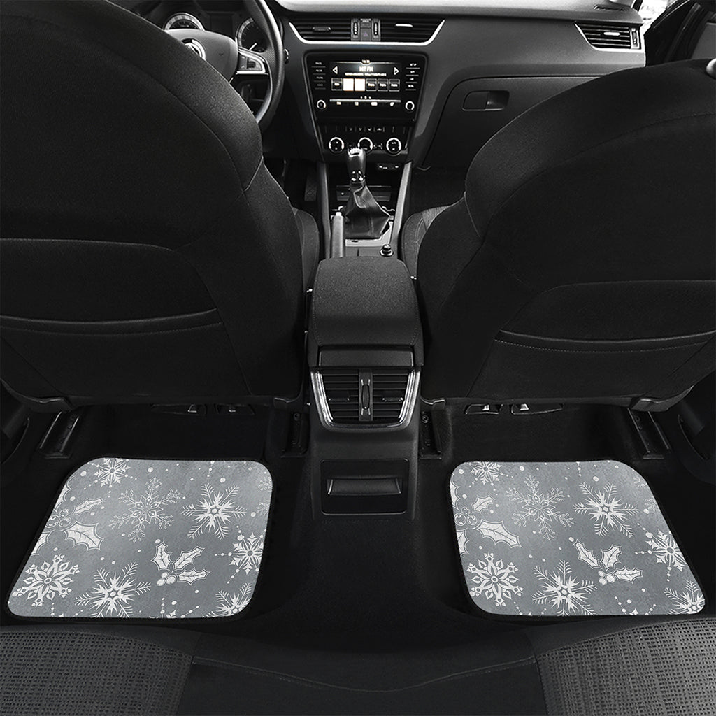 Silver And White Snowflake Pattern Print Front and Back Car Floor Mats