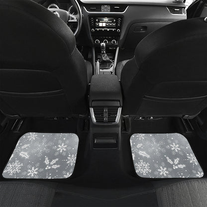 Silver And White Snowflake Pattern Print Front and Back Car Floor Mats