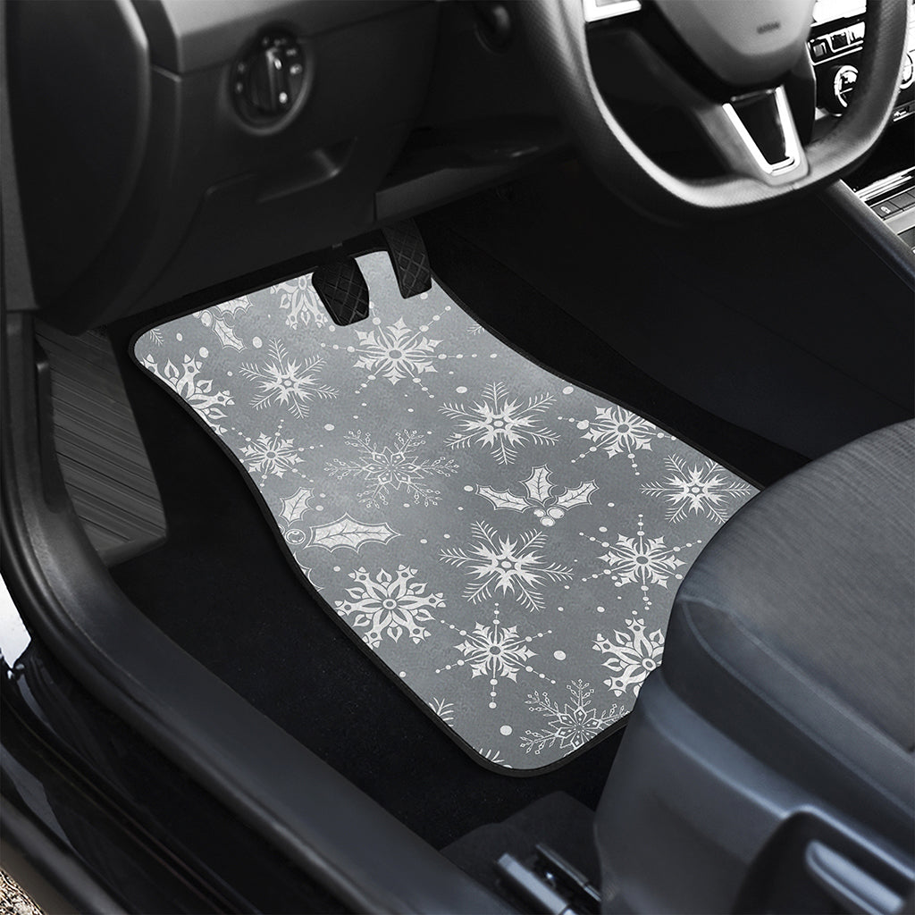 Silver And White Snowflake Pattern Print Front and Back Car Floor Mats