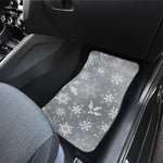 Silver And White Snowflake Pattern Print Front and Back Car Floor Mats