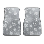 Silver And White Snowflake Pattern Print Front Car Floor Mats