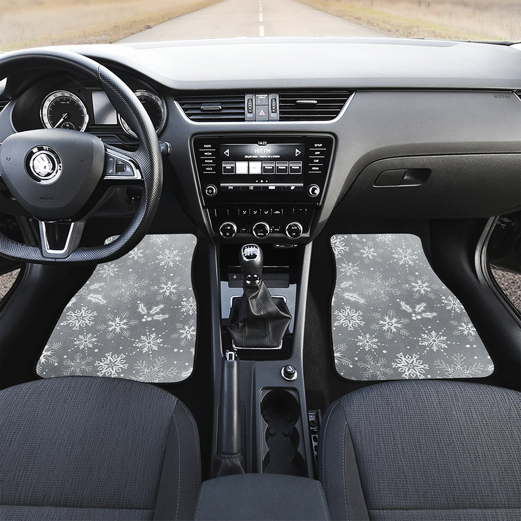 Silver And White Snowflake Pattern Print Front Car Floor Mats