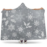 Silver And White Snowflake Pattern Print Hooded Blanket
