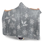 Silver And White Snowflake Pattern Print Hooded Blanket