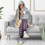 Silver And White Snowflake Pattern Print Hooded Blanket