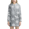 Silver And White Snowflake Pattern Print Pullover Hoodie Dress