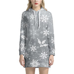 Silver And White Snowflake Pattern Print Hoodie Dress