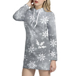 Silver And White Snowflake Pattern Print Hoodie Dress