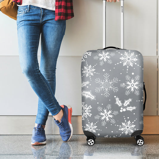 Silver And White Snowflake Pattern Print Luggage Cover