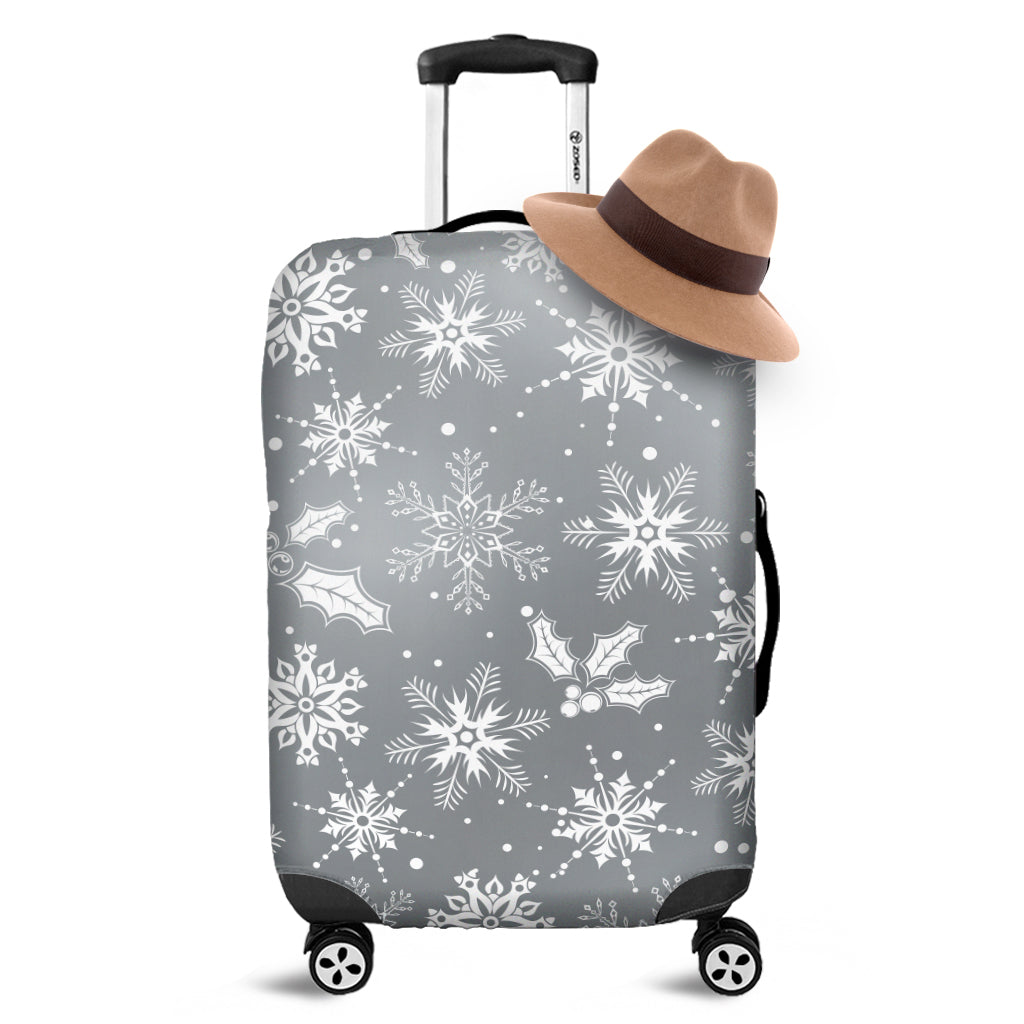 Silver And White Snowflake Pattern Print Luggage Cover