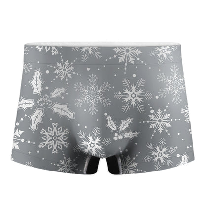 Silver And White Snowflake Pattern Print Men's Boxer Briefs