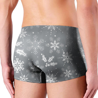 Silver And White Snowflake Pattern Print Men's Boxer Briefs