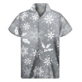 Silver And White Snowflake Pattern Print Men's Short Sleeve Shirt