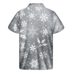 Silver And White Snowflake Pattern Print Men's Short Sleeve Shirt