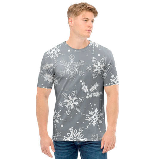 Silver And White Snowflake Pattern Print Men's T-Shirt