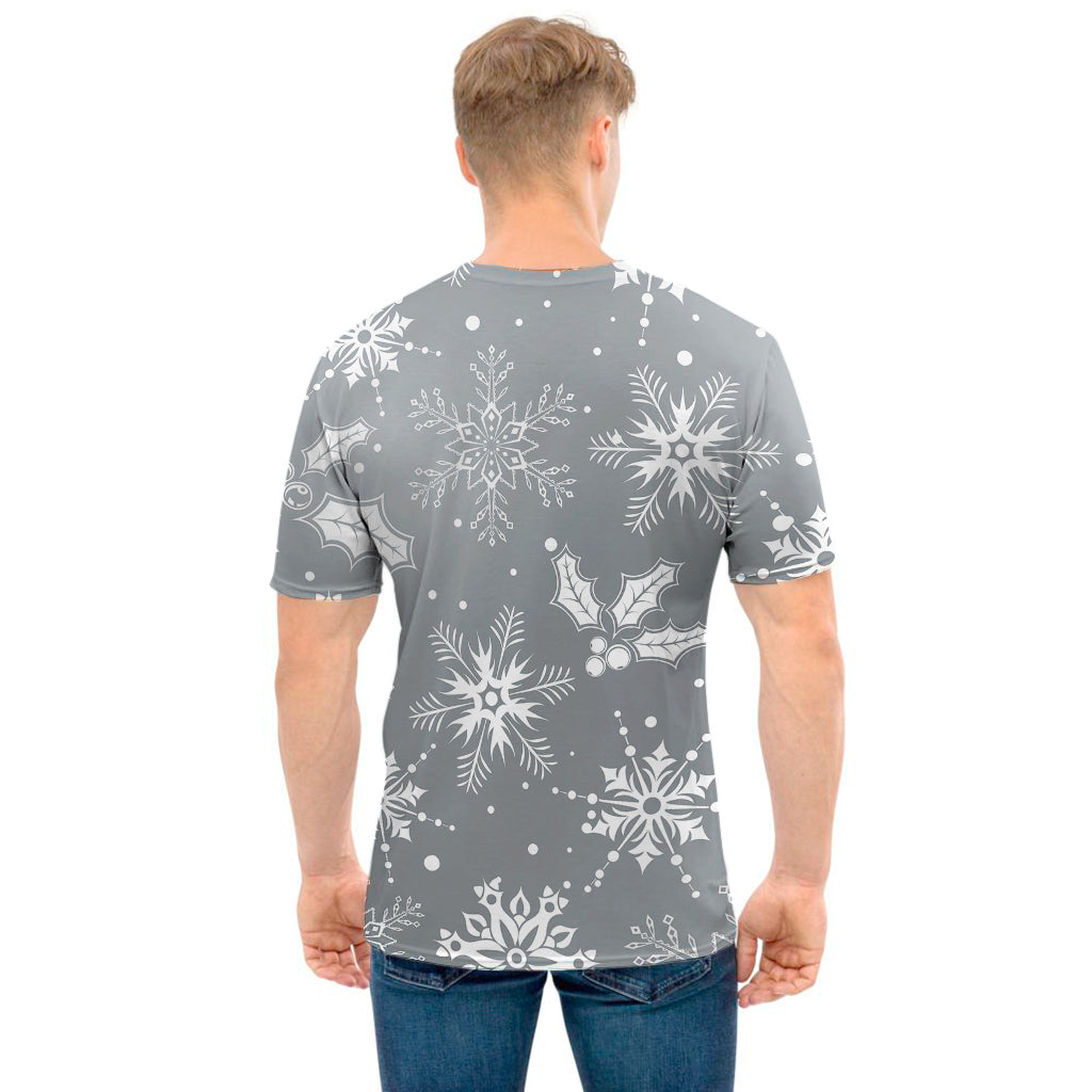Silver And White Snowflake Pattern Print Men's T-Shirt