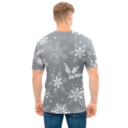 Silver And White Snowflake Pattern Print Men's T-Shirt